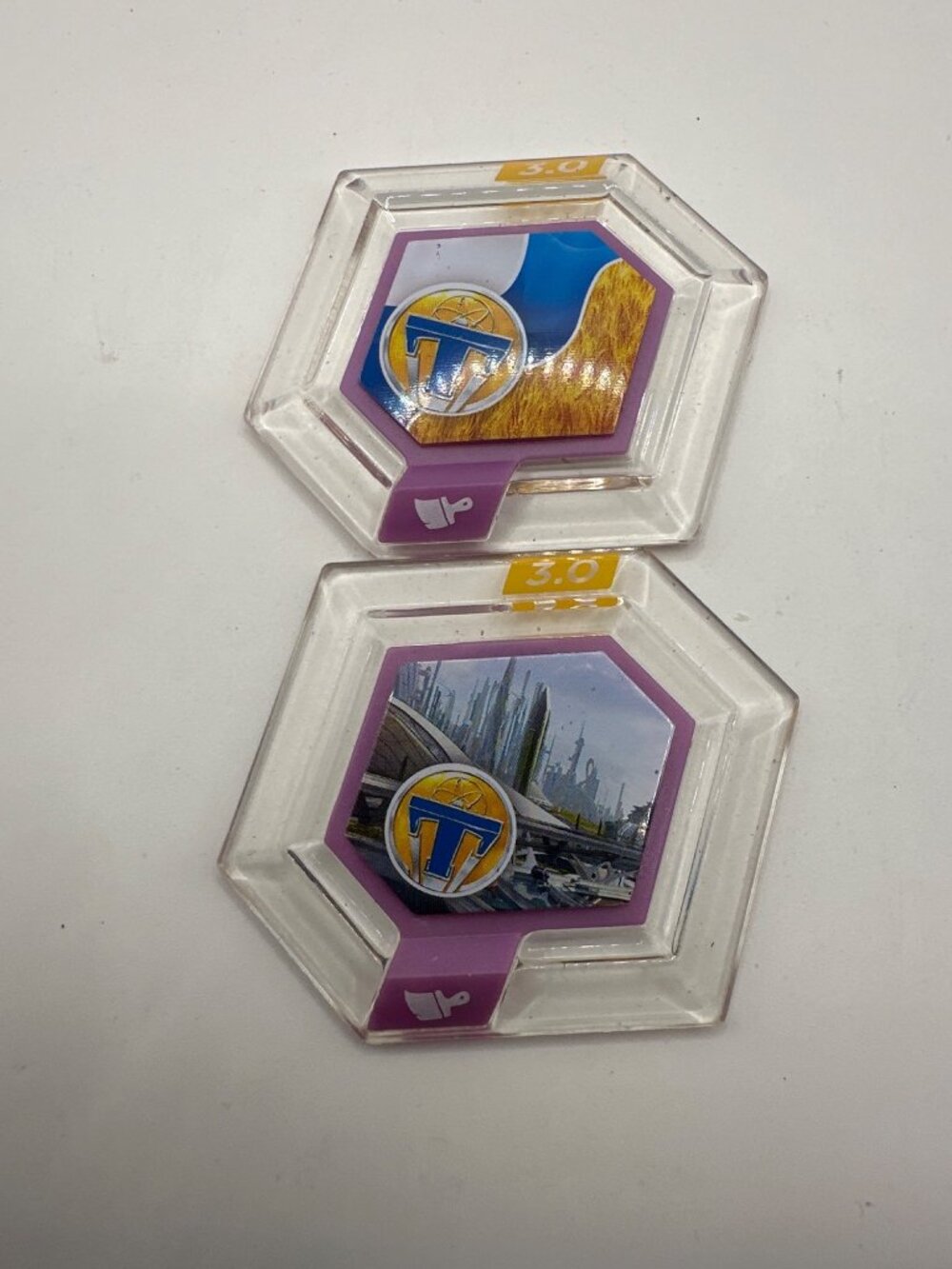 Disney Infinity 3.0 Power Discs Set Of 4 Hexagonal Purple Collectibles